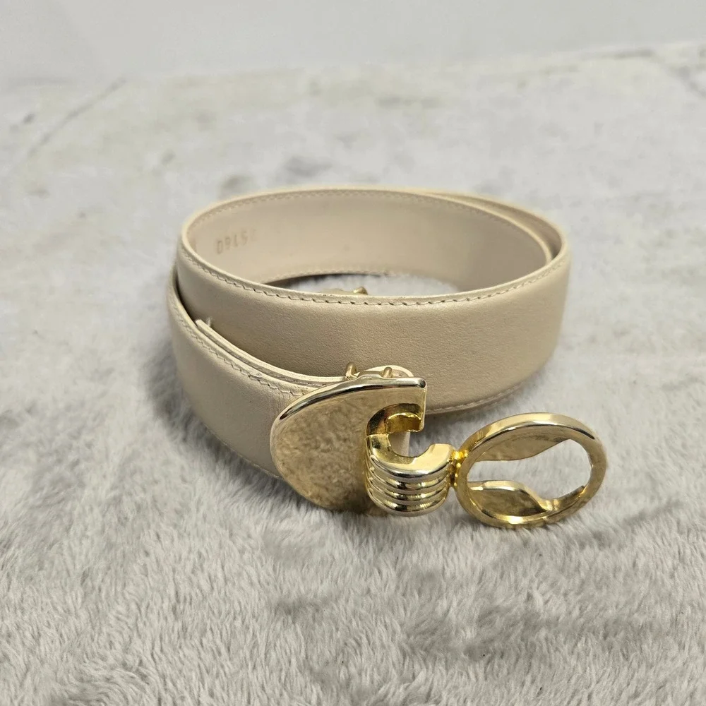 Dame Belt & Bag Cream Leather Vintage Mixed Metal Buckle Belt 25160 SM